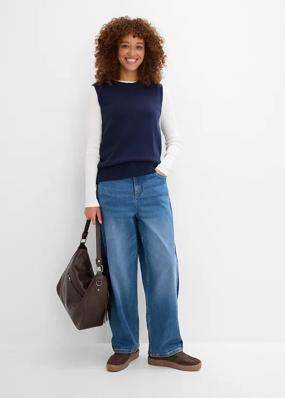 Jeans cropped a palloncino, vita alta, bonprix