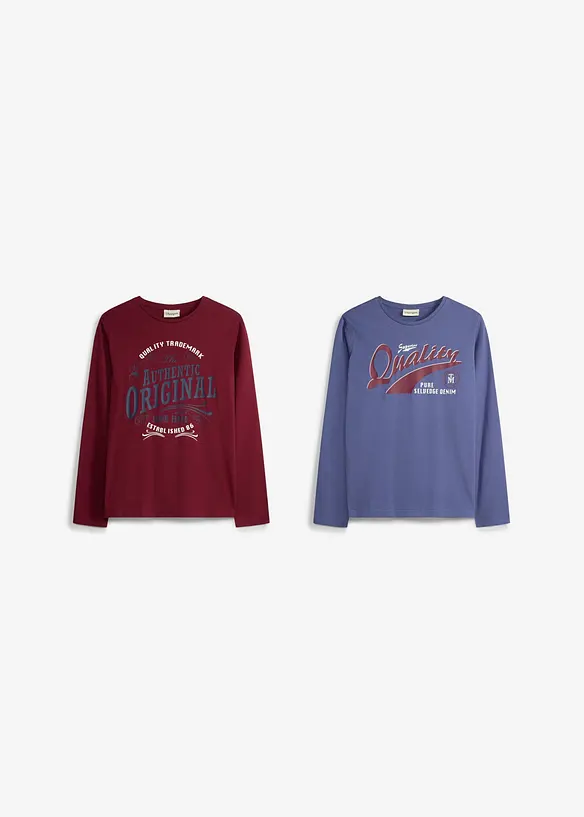 Maglia a maniche lunghe in puro cotone biologico (pacco da 2), bonprix