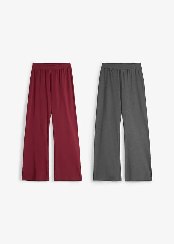 Pantaloni a gamba svasata in jersey elasticizzato misto con cotone biologico (pacco da 2), bonprix