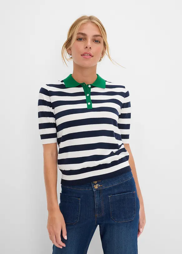 Maglia in filato fine con collo a polo, bonprix