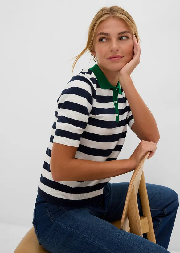 Maglia in filato fine con collo a polo, bonprix