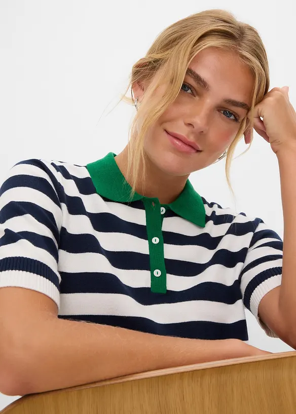 Maglia in filato fine con collo a polo, bonprix