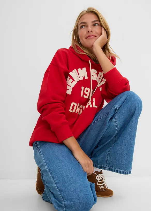 Felpa oversize in puro cotone con cappuccio, bonprix