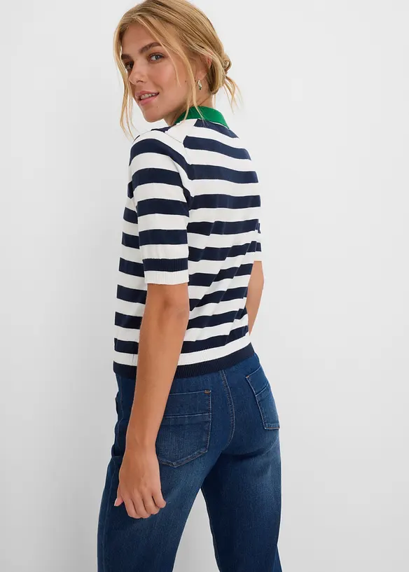 Maglia in filato fine con collo a polo, bonprix