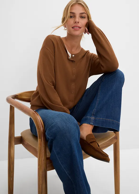 Cardigan in filato fine di misto viscosa morbido, bonprix