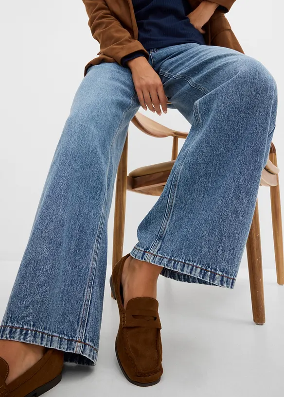 Jeans wide leg, vita media, bonprix