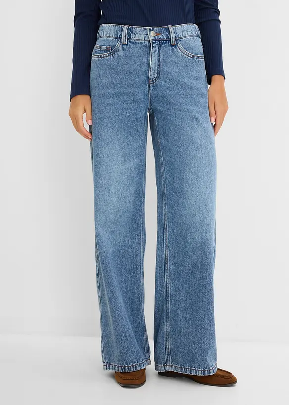 Jeans wide leg, vita media, bonprix