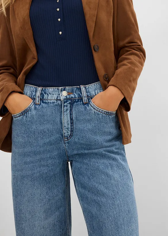 Jeans wide leg, vita media, bonprix