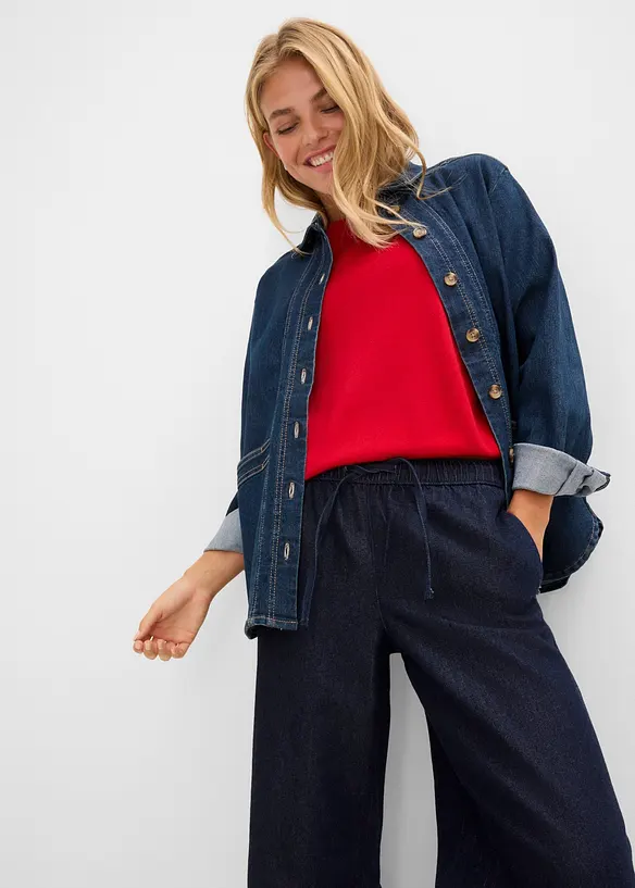 Jeans wide leg leggeri, vita media, bonprix