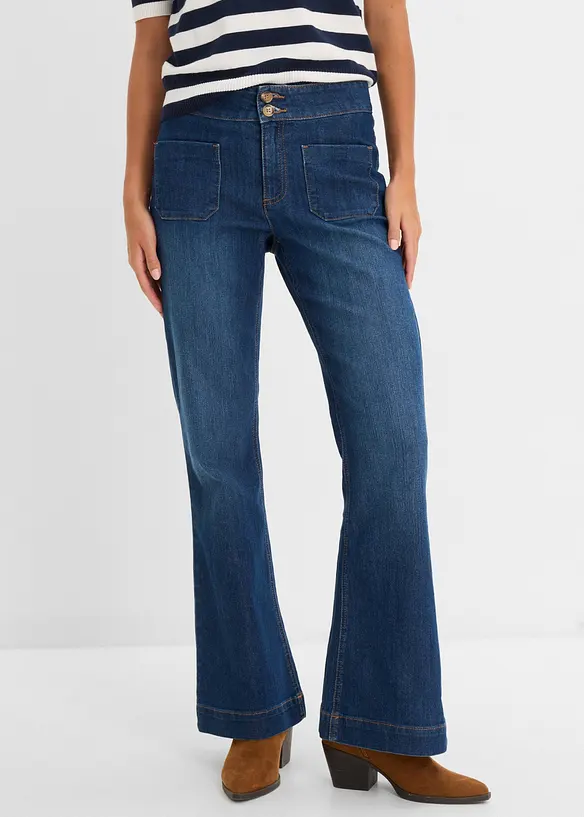 Jeans a zampa, vita media, bonprix