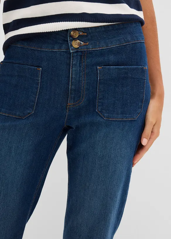 Jeans a zampa, vita media, bonprix