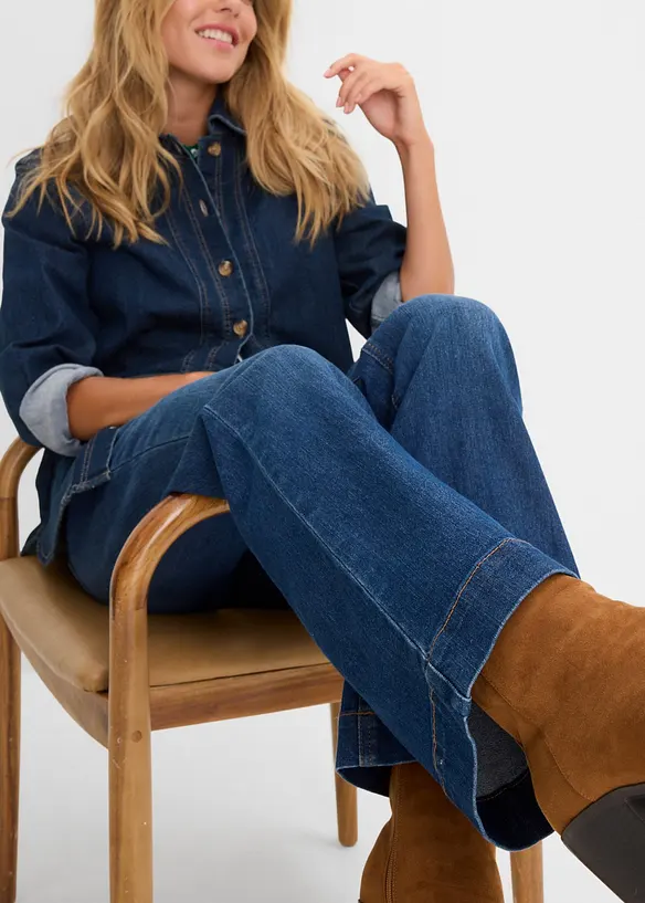 Jeans a zampa, vita media, bonprix