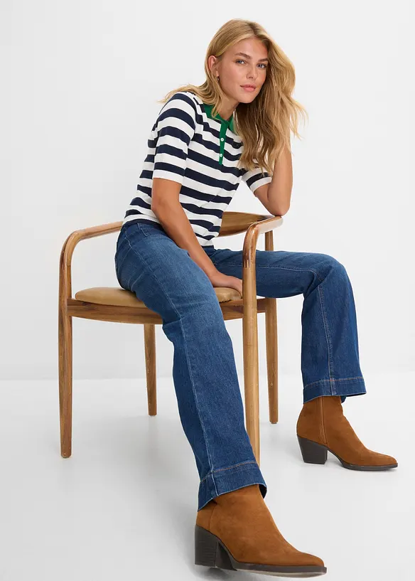 Jeans a zampa, vita media, bonprix