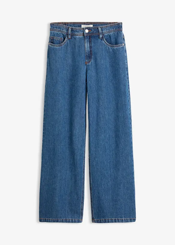 Jeans wide leg cropped, vita media, bonprix