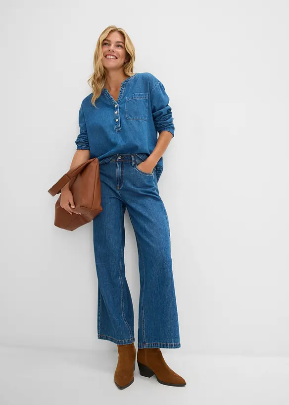 Jeans wide leg cropped, vita media, bonprix