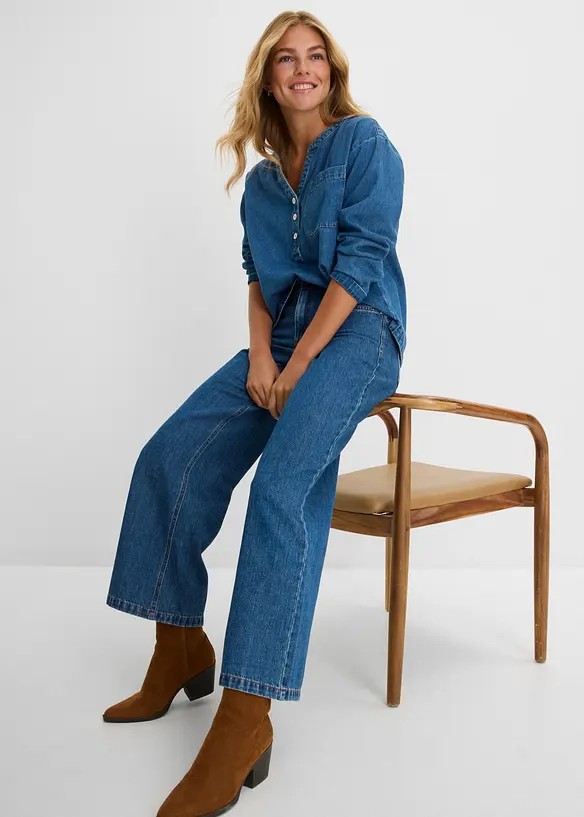 Jeans wide leg cropped, vita media, bonprix