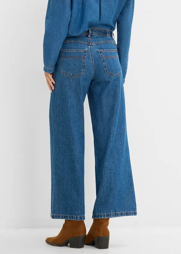 Jeans wide leg cropped, vita media, bonprix