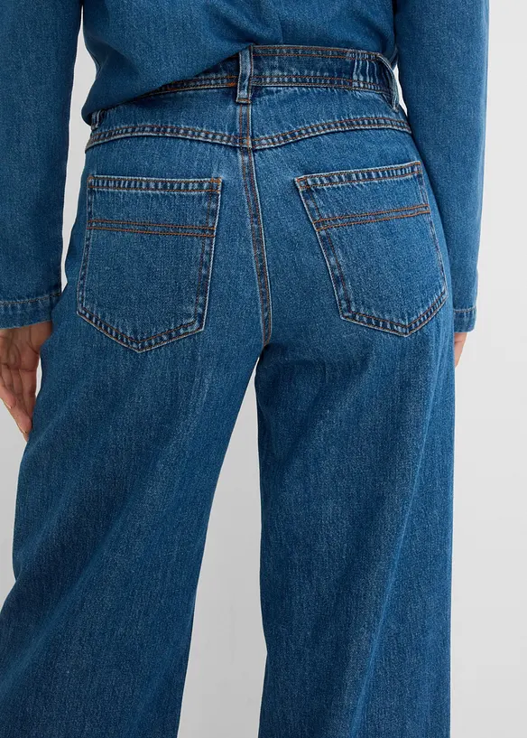 Jeans wide leg cropped, vita media, bonprix