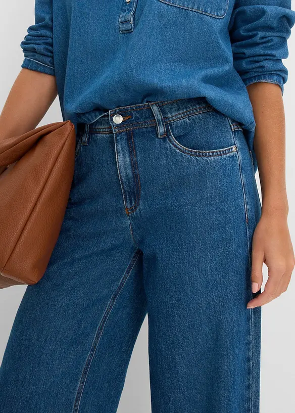 Jeans wide leg cropped, vita media, bonprix