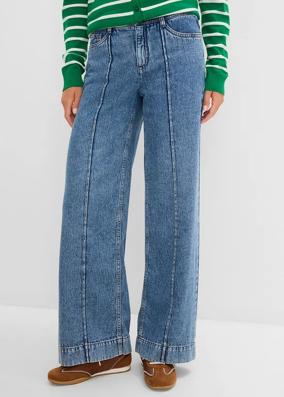 Jeans wide leg, vita media, bonprix
