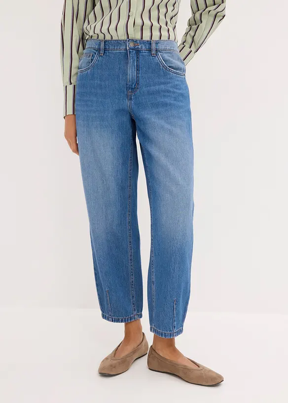Jeans barrel cropped, vita media, bonprix