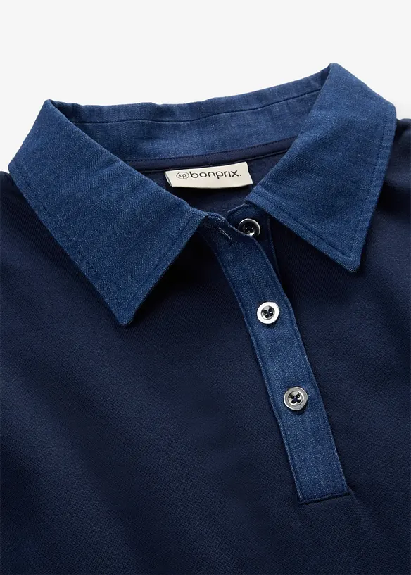 Felpa oversize in misto cotone con colletto di jeans, bonprix