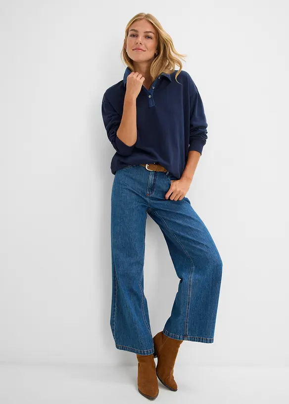 Felpa oversize in misto cotone con colletto di jeans, bonprix
