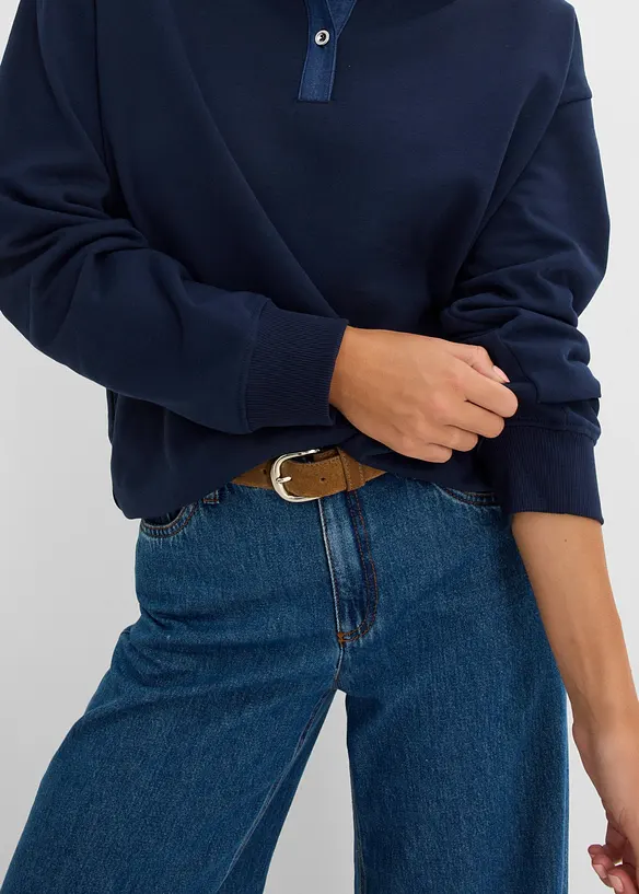 Felpa oversize in misto cotone con colletto di jeans, bonprix