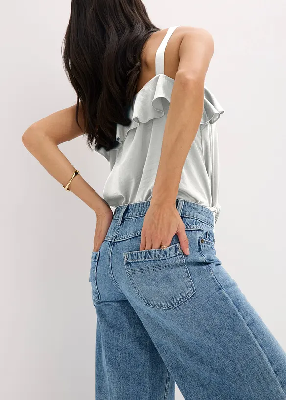 Jeans wide leg extra lunghi low stretch, vita media, bonprix