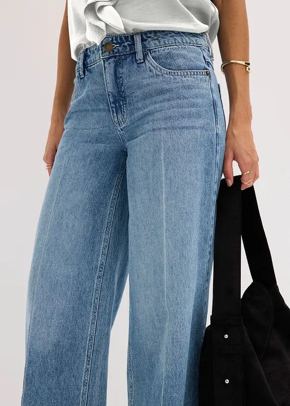 Jeans wide leg extra lunghi low stretch, vita media, bonprix
