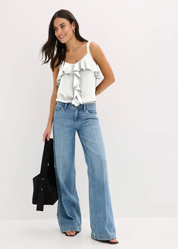 Jeans wide leg extra lunghi low stretch, vita media, bonprix