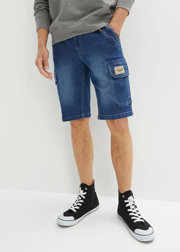 Bermuda di jeans cargo elasticizzati, regular fit, bonprix