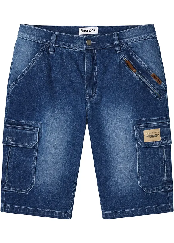 Bermuda di jeans cargo elasticizzati, regular fit, bonprix