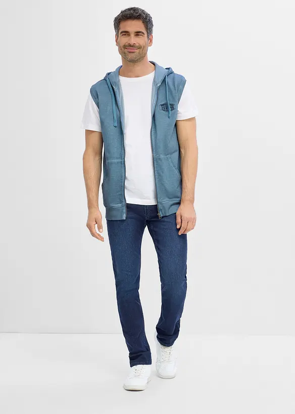 Gilet in felpa di puro cotone con zip, cappuccio ed effetto lavato, bonprix