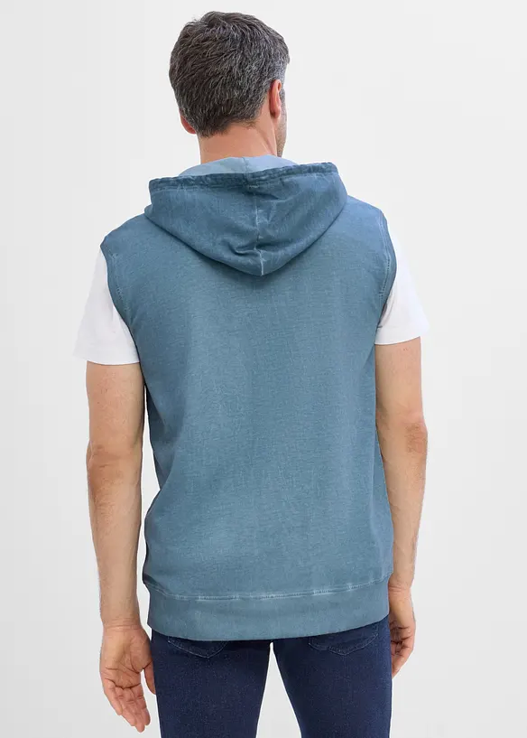 Gilet in felpa di puro cotone con zip, cappuccio ed effetto lavato, bonprix