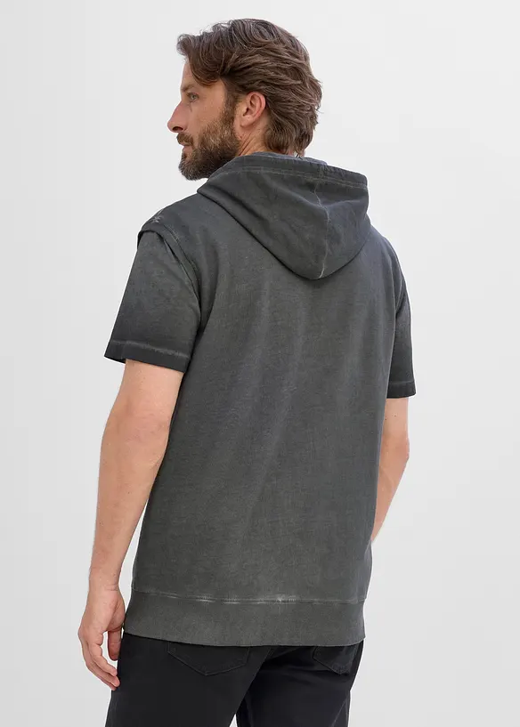 Gilet in felpa di puro cotone con zip, cappuccio ed effetto lavato, bonprix