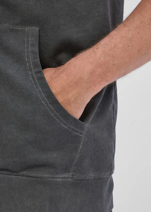 Gilet in felpa di puro cotone con zip, cappuccio ed effetto lavato, bonprix