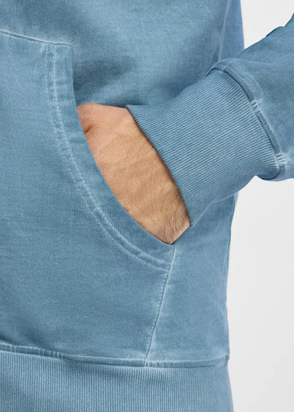 Felpa in puro cotone con zip, cappuccio ed effetto lavato, bonprix