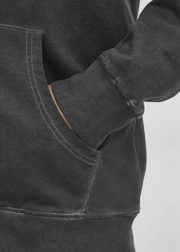Felpa in puro cotone con zip, cappuccio ed effetto lavato, bonprix