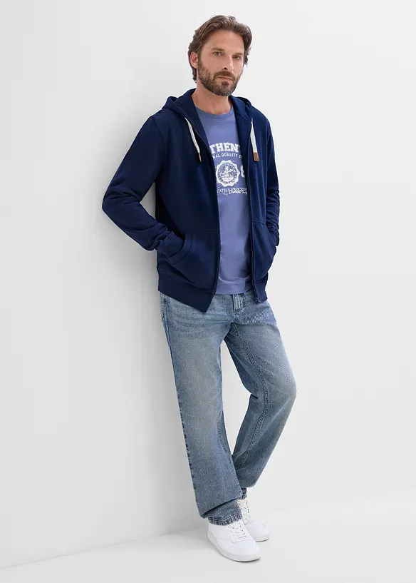 Felpa con zip e cappuccio in puro cotone, bonprix