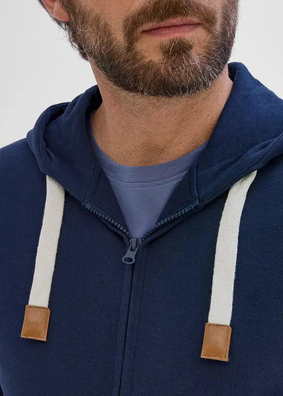 Felpa con zip e cappuccio in puro cotone, bonprix