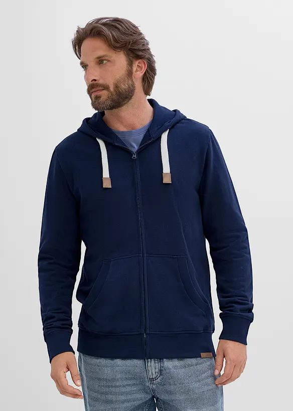 Felpa con zip e cappuccio in puro cotone, bonprix