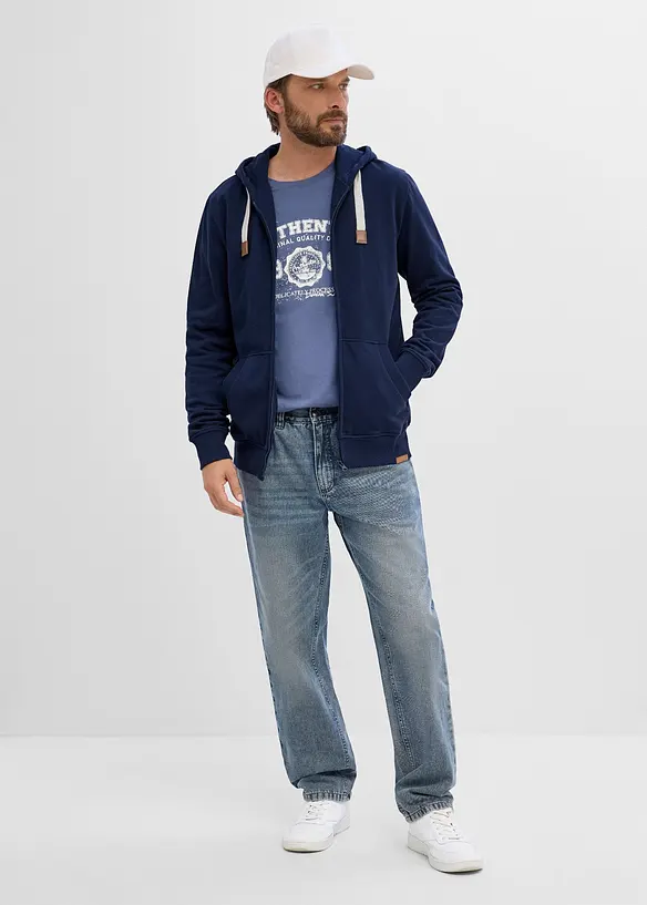 Felpa con zip e cappuccio in puro cotone, bonprix