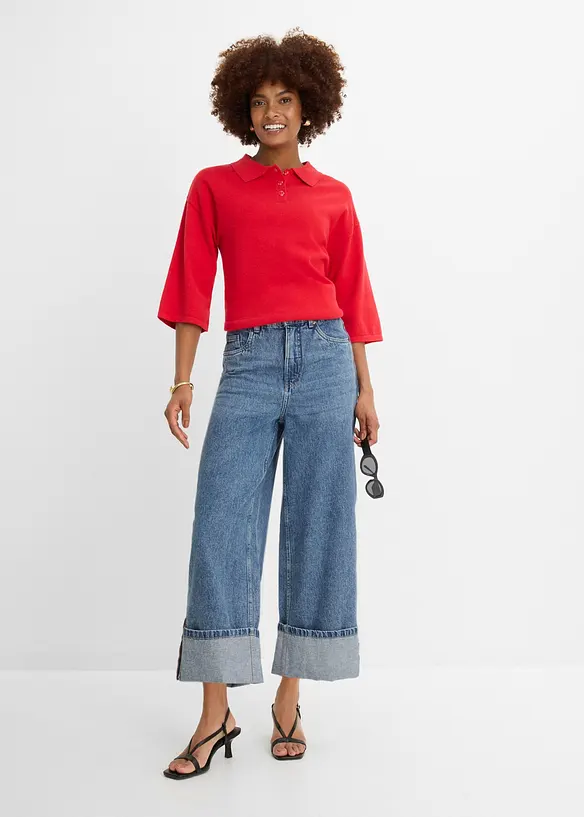 Jeans wide leg cropped, vita media, bonprix