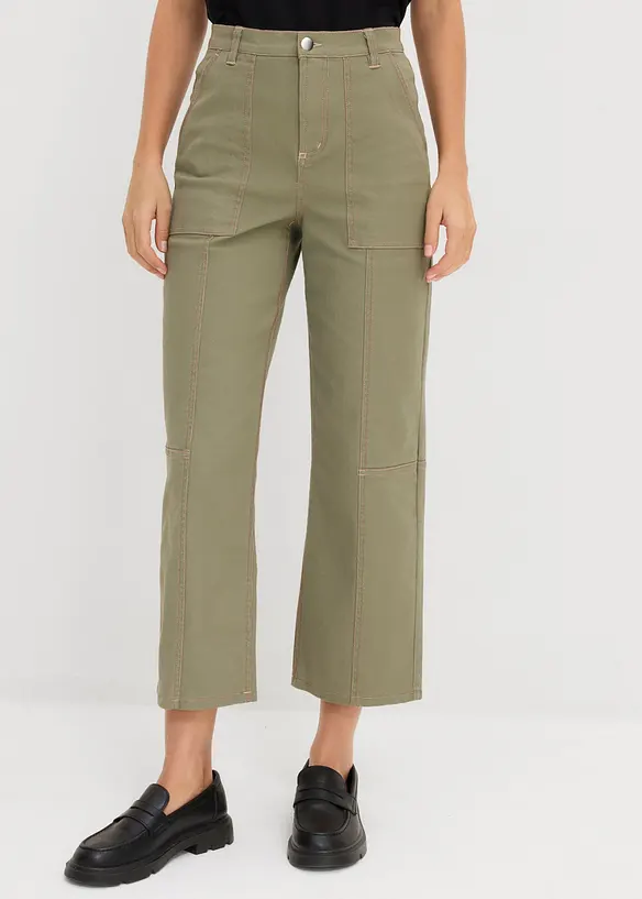 Pantaloni cropped in twill di misto cotone elasticizzato, bonprix