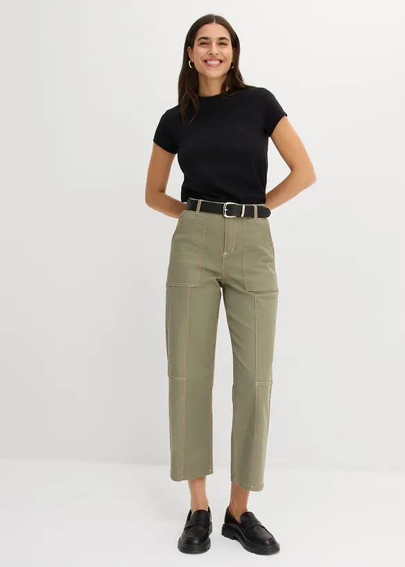 Pantaloni cropped in twill di misto cotone elasticizzato, bonprix