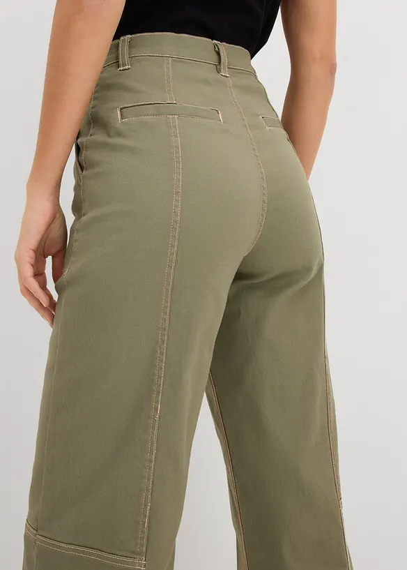 Pantaloni cropped in twill di misto cotone elasticizzato, bonprix