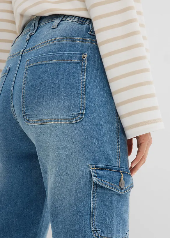 Jeans cargo elasticizzati, vita media, bonprix