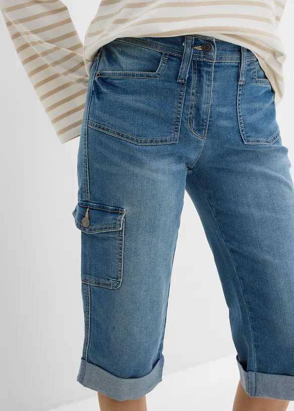 Jeans cargo elasticizzati, vita media, bonprix