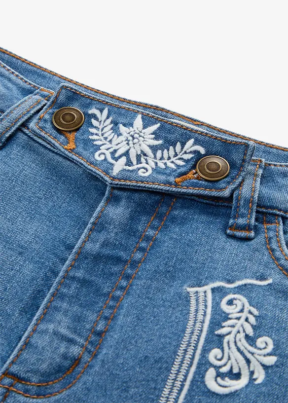 Jeans bootcut bavaresi con ricami, vita media, bonprix